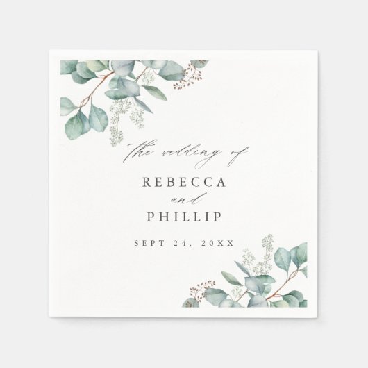 緑エレガントのユーカリ水の色結婚の スタンダードカクテルナプキン (正面)