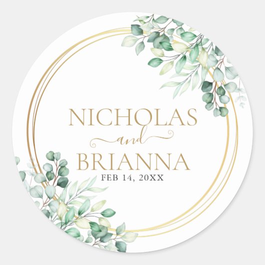 緑エレガントのユーカリ水の色結婚の ラウンドシール (正面)