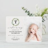 緑エレガントのユーカリ水彩写真誕生 案内状 (スタンド正面)