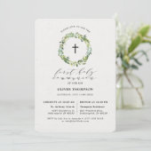 緑エレガントのユーカリ第一聖餐式 招待状 (スタンド正面)