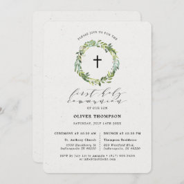 緑エレガントのユーカリ第一聖餐式 招待状