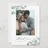 緑エレガントのユーカリ結婚の写真 サンキューカード (正面)