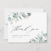 緑エレガントのユーカリ結婚の写真 サンキューカード (正面)