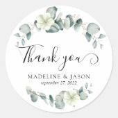 緑エレガントのユーカリ結婚スありがとう ラウンドシール (正面)