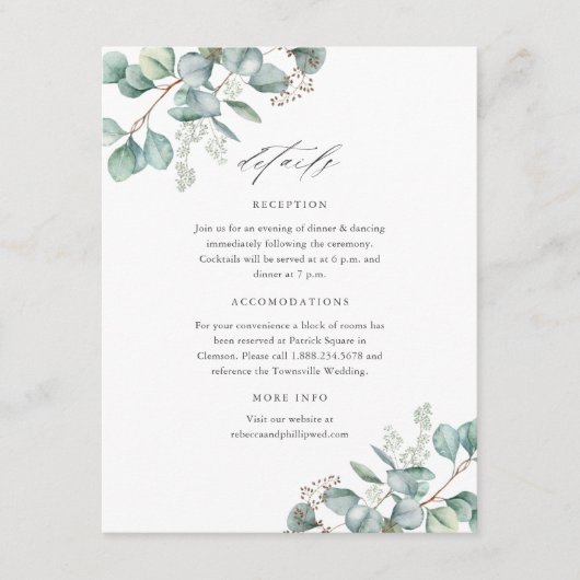 緑エレガントのユーカリ結婚ス詳細 エンクロージャーカード (正面)