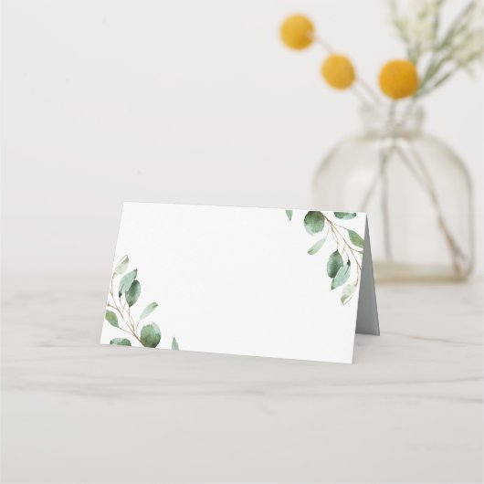 緑エレガントのユーカリ結婚プスの折り畳み空白の プレイスカード (裏面)