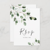 緑エレガントのユーカリ結婚式RSVPカード 出欠カード (正面/裏面)