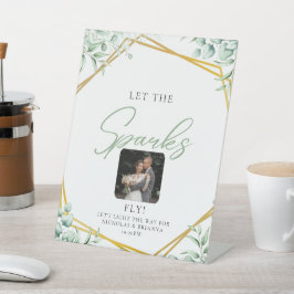 緑エレガントのユーカリ葉ス結婚の輝き 台座サイン