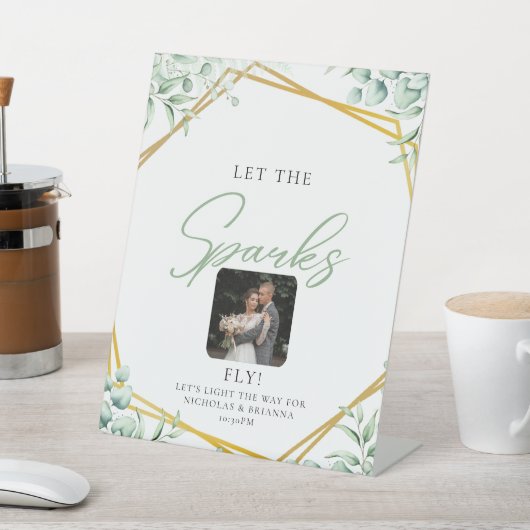 緑エレガントのユーカリ葉ス結婚の輝き 台座サイン (インサイチュ)