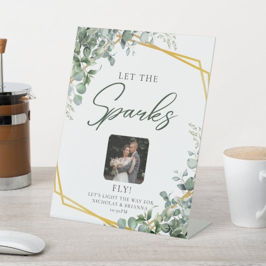 緑エレガントのユーカリ葉ス結婚の輝き 台座サイン (インサイチュ)