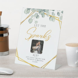 緑エレガントのユーカリ葉ス結婚の輝き 台座サイン