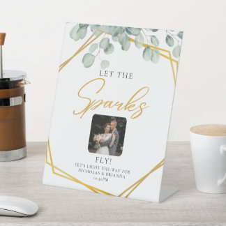 緑エレガントのユーカリ葉ス結婚の輝き 台座サイン