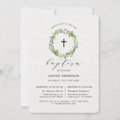 緑エレガントのユーカリ葉バプテスマ 招待状 (正面)