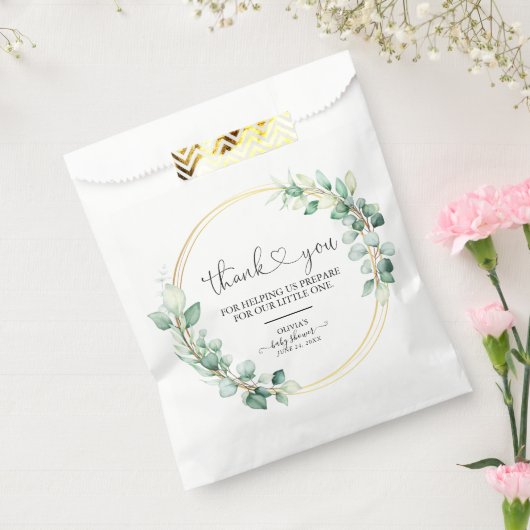 緑エレガントのユーカリ赤ちゃんシャワーありがとう フェイバーバッグ (封をした状態)
