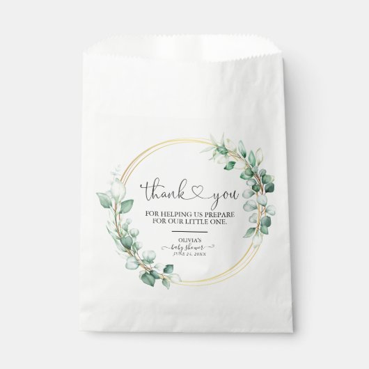 緑エレガントのユーカリ赤ちゃんシャワーありがとう フェイバーバッグ (正面)