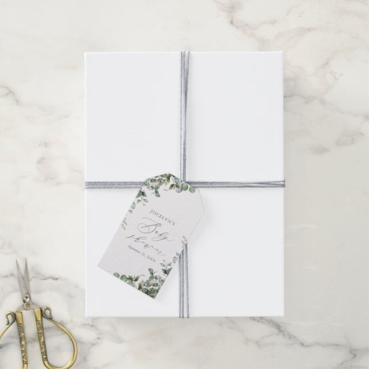 緑エレガントのユーカリ赤ちゃんシャワー ギフトタグ (より糸付き)