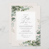 緑エレガントのユーカリ赤ちゃんシャワー 招待状 (正面/裏面)