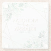 緑エレガントのユーカリ金ゴールド幾何学理論結婚 ガラスコースター (裏面)