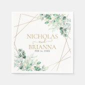 緑エレガントのユーカリ金ゴールド幾何学理論結婚 スタンダードカクテルナプキン (正面)