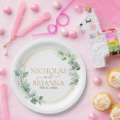 緑エレガントのユーカリ金ゴールド植物学結婚校 ペーパープレート (パーティー)