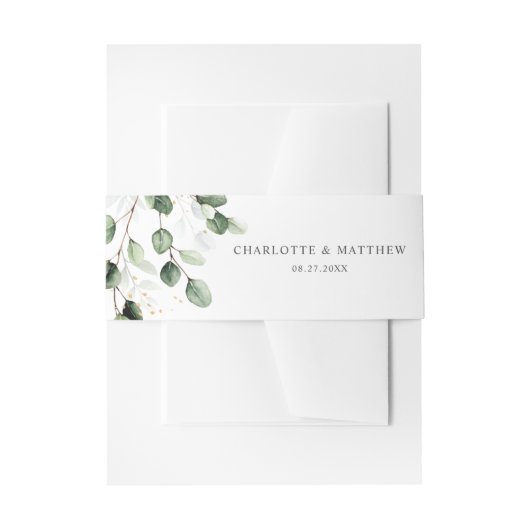 緑エレガントのユーカリ金ゴールド結婚ズ 招待状ベリーバンド (正面例)