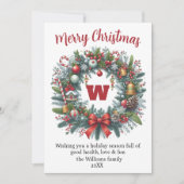 緑エレガントのリースクリスマス非写真 シーズンカード (正面)