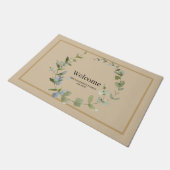 緑エレガントのリースパーソナライズされた歓迎 ドアマット (アングル)