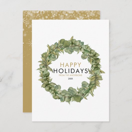 緑エレガントのリースモダンクリスマスハッピー シーズンポストカード (正面/裏面)