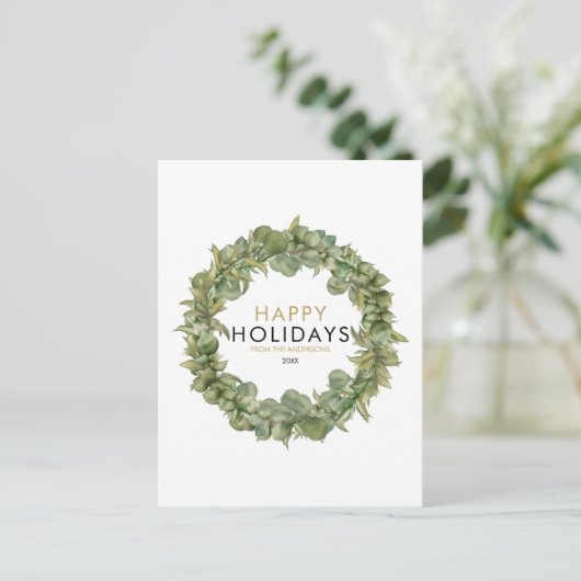 緑エレガントのリースモダンクリスマスハッピー シーズンポストカード (スタンド正面)