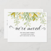 緑エレガントのレモン水色フローラ移動 案内ポストカード (正面/裏面)