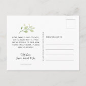 緑エレガントのレモン水色フローラ移動 案内ポストカード (裏面)