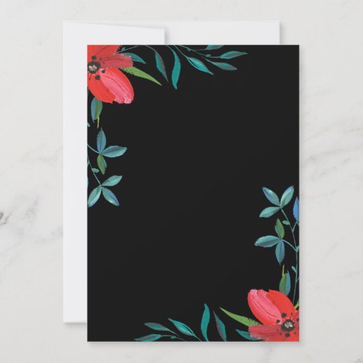 緑エレガントのワイルドフラワーブラックフローラ結婚ズ セーブザデート (裏面)