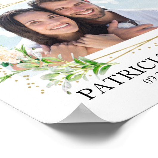 緑エレガントの写真の結婚歓迎サイン ポスター (角)