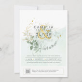緑エレガントの写真結婚式招待状QRコード 招待状 (正面)