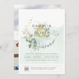 緑エレガントの写真結婚式招待状QRコード 招待状