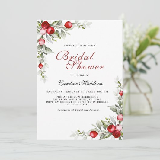 緑エレガントの冬のブライダルシャワーフライヤー 招待状 (スタンド正面)