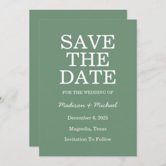 緑エレガントの冬の結婚式 セーブザデート (正面/裏面)