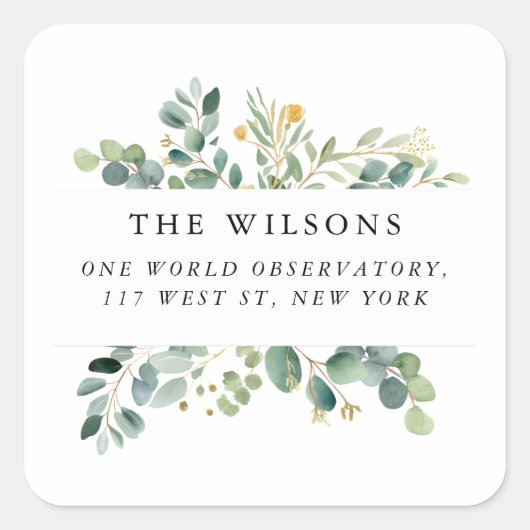 緑エレガントの冬 |休日の差出人住所 スクエアシール (正面)