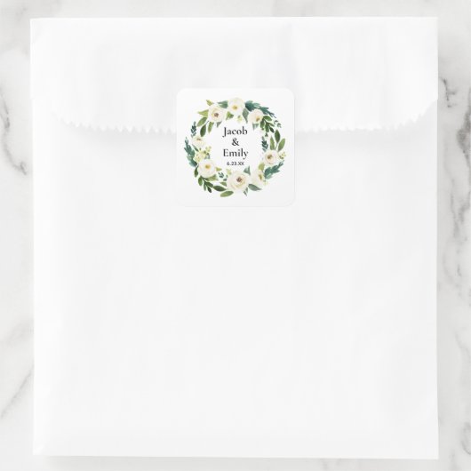 緑エレガントの名パーソナライズされた前の日付結婚 スクエアシール (バッグ)