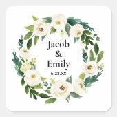 緑エレガントの名パーソナライズされた前の日付結婚 スクエアシール (正面)