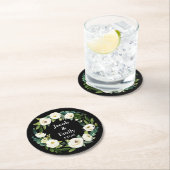 緑エレガントの名パーソナライズされた前の日付結婚 ラウンドペーパーコースター (インサイチュ)