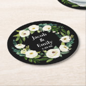 緑エレガントの名パーソナライズされた前の日付結婚 ラウンドペーパーコースター (アングル)