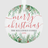 緑エレガントの家族の写真メリークリスマス オーナメント (裏面)
