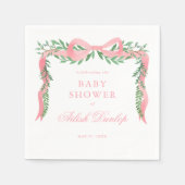 緑エレガントの少女の赤ちゃんシャワー付きピンクの弓 スタンダードカクテルナプキン (正面)