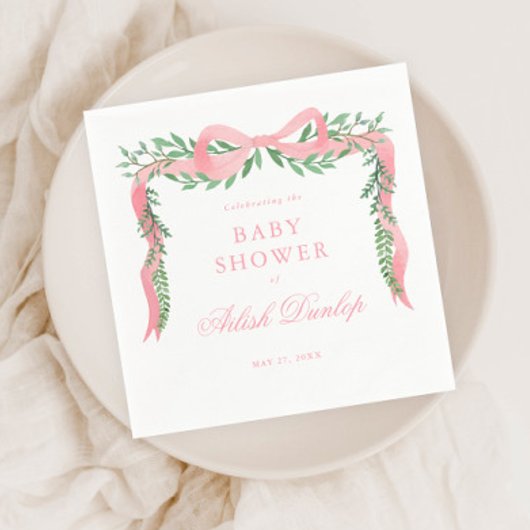 緑エレガントの少女の赤ちゃんシャワー付きピンクの弓 スタンダードカクテルナプキン