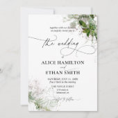 緑エレガントの書道素朴結婚の 招待状 (正面)