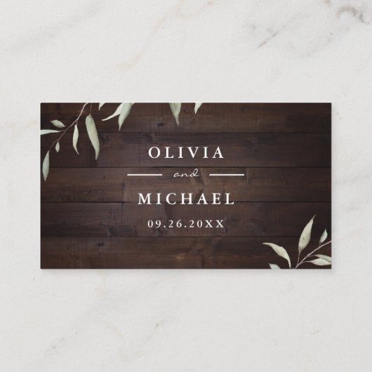 緑エレガントの木の素朴なウェブサイト挿入カード プレイスカード (裏面)