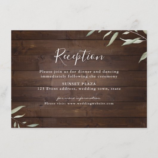 緑エレガントの木の素朴な結婚披露宴 エンクロージャーカード (正面)