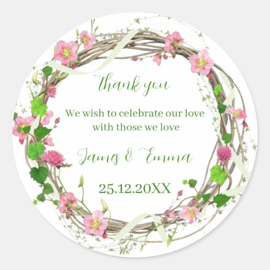 緑エレガントの木の離れのカスタム結婚式 ラウンドシール (正面)