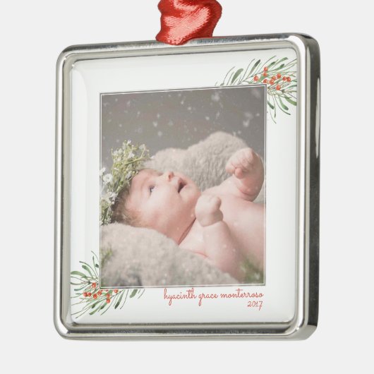 緑エレガントの果実クリスマスフォトフレーム メタルオーナメント (左)